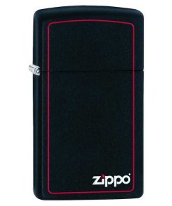 Zippo Windproof Lighter Slim Black Matte W/Zippo Logo & Red Border