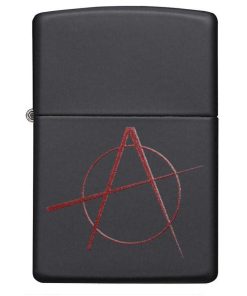 Zippo Windproof Lighter Red Anarchy Symbol Black Matte