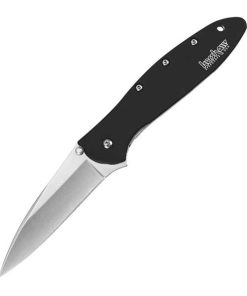 Kershaw Leek Assisted 3 in Stonewash Plain Black Aluminum