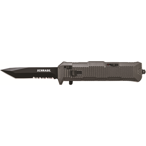 OTF Assist, Finger Actuator, Black 40% Serrated Tanto Blade AUS-8 Steel.