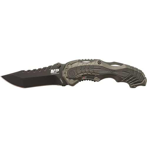 M&P M.A.G.I.C. Assist Liner Lock 4034 Stainless Steel Blade Gray Aluminum Handle w/Side Safety & Pocket Clip