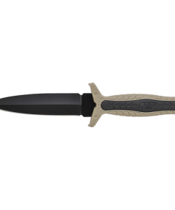 M&P Fixed Blade Boot Knife, Spear Point False Edge Blade, Rubberized Handle w/Brown Rubber Insert