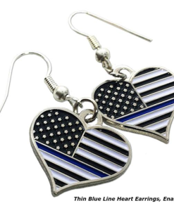 Thin Blue Line Heart Earrings, Rhinestone