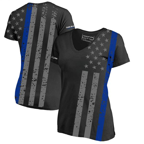 Women's Athletic V-Neck T-Shirt - All-Over, Thin Blue Line-TBL-Sub-TBL-Wom-Shirt