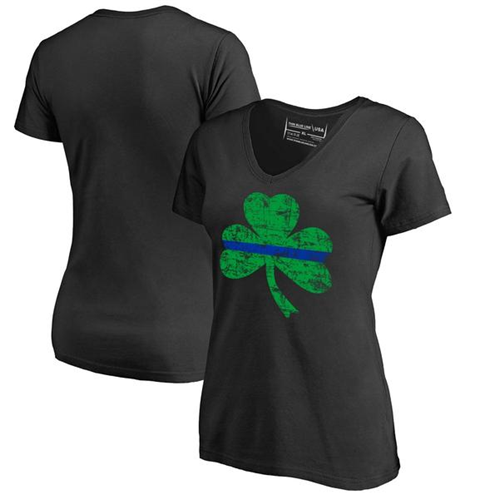Women's V-Neck - Shamrock, Thin Blue Line-TBL-Wom-STPAT-Vneck