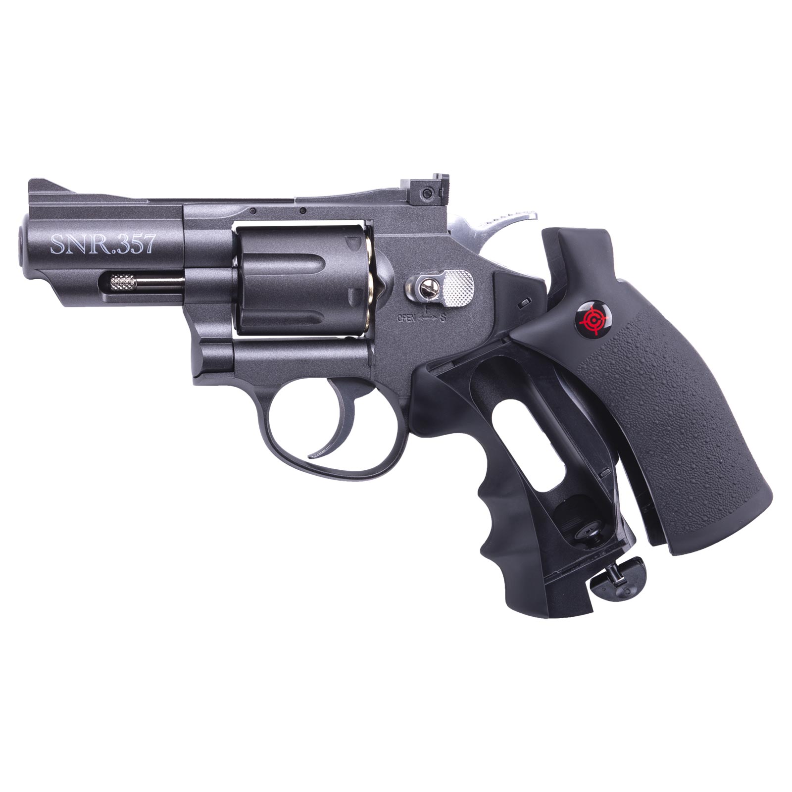 Crosman (Black/ Grey)Co2 Powered Dual Ammo Full Metal Snub Nose Air Revolver - Image 2
