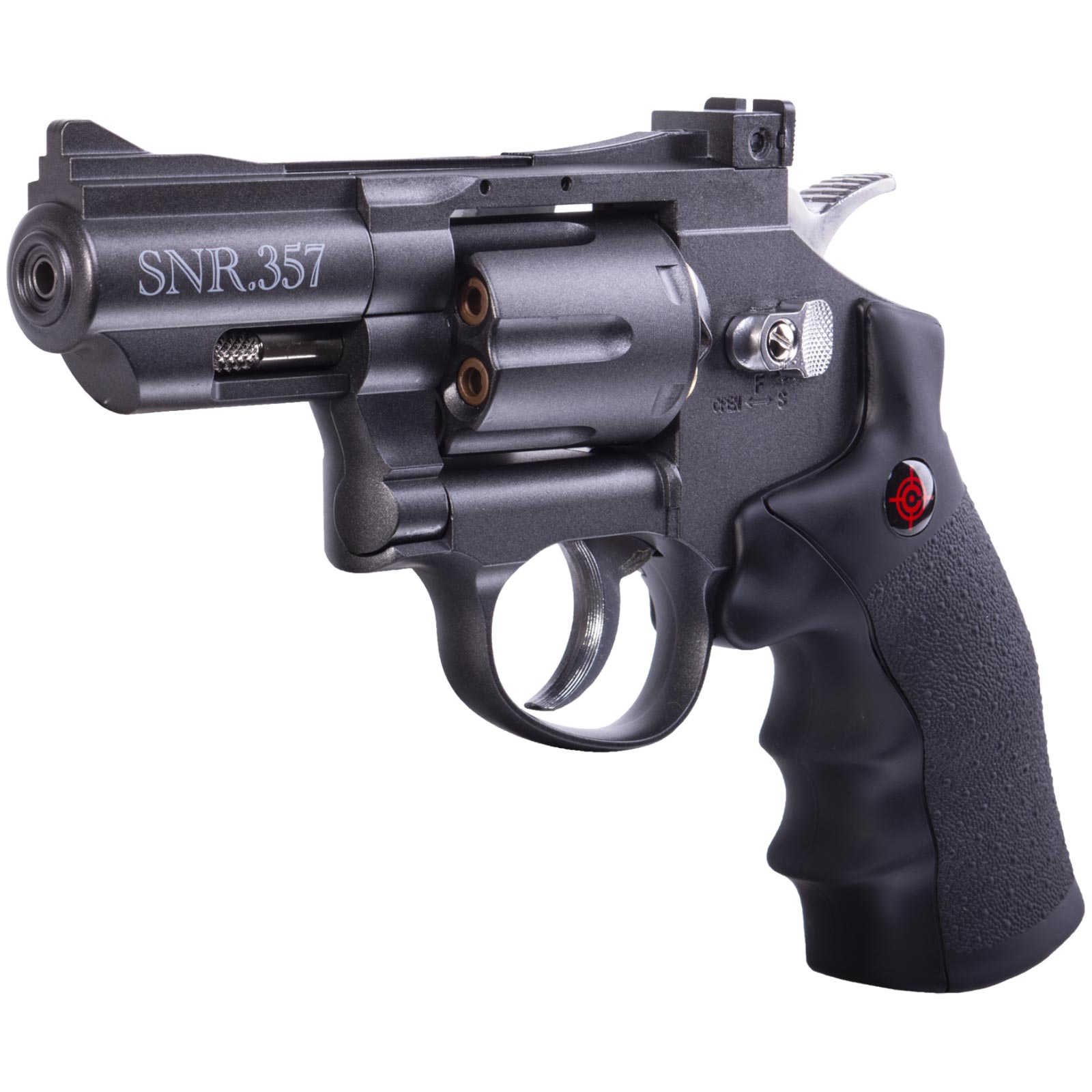 Crosman (Black/ Grey)Co2 Powered Dual Ammo Full Metal Snub Nose Air Revolver - Image 3