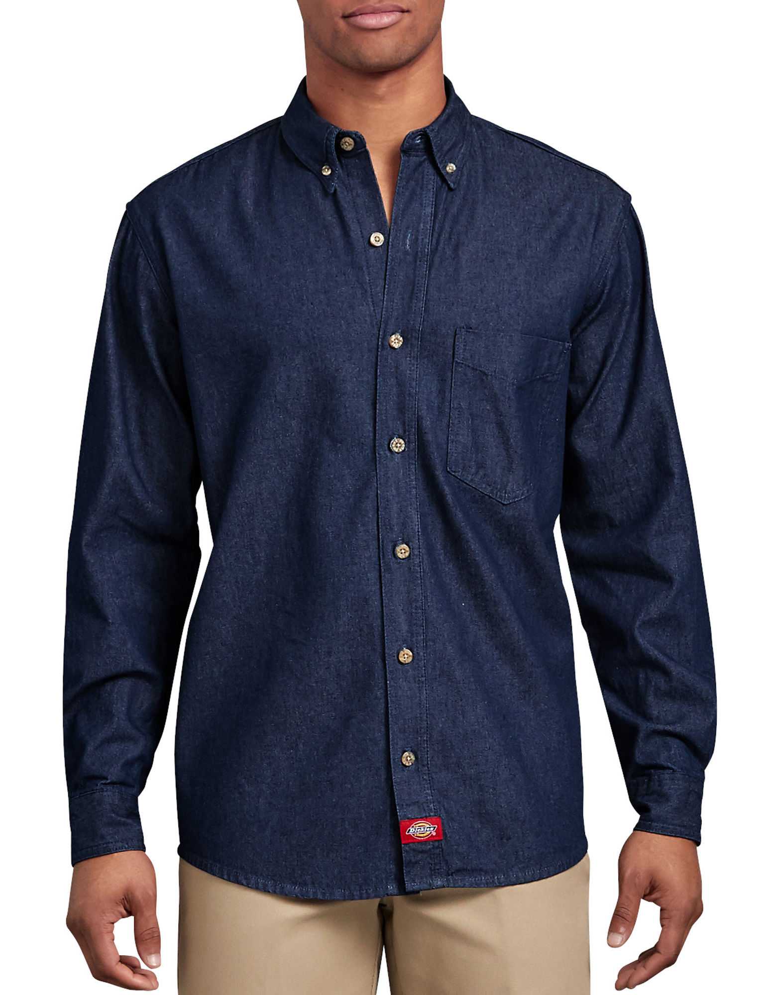 Long Sleeve Button-Down Denim Shirt-DK-WL300