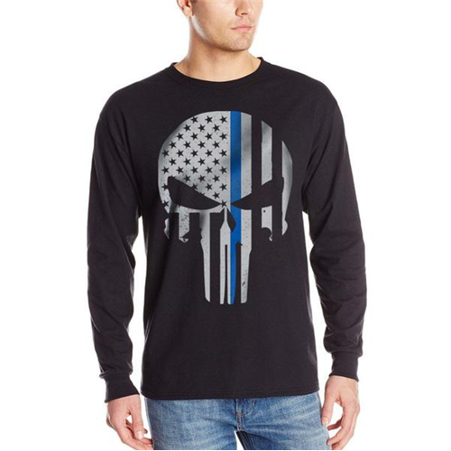 Men's Longsleeve T-Shirt - Skull Thin Blue Line-TBL-LS-Skull