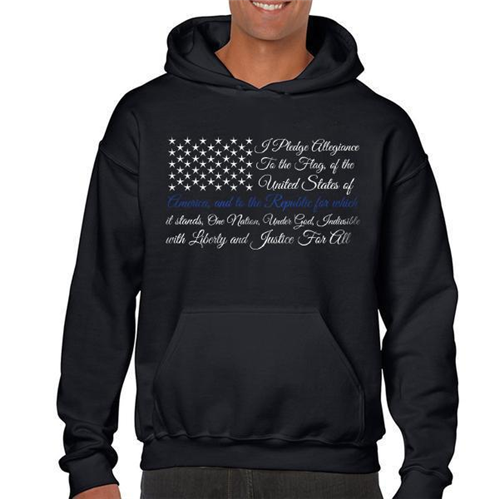 Hoodie - Pledge of Allegiance Thin Blue Line Flag-TBL-Men-Hood-TBL-POA